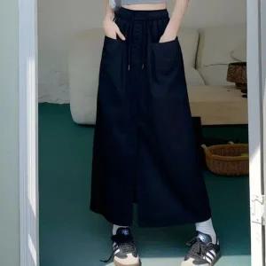 [하프클럽/]데일리룩 허리밴딩 앞트임롱스커트