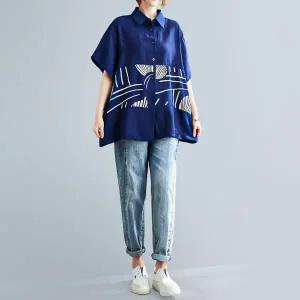 [하프클럽/]반팔셔츠 여성 남방 그래픽 반팔 카라 프린트 루즈핏 셔츠 여름