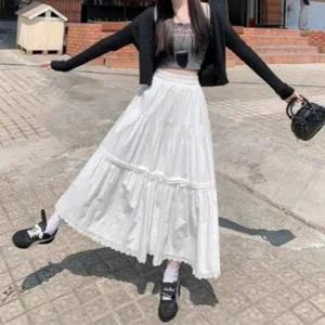 [하프클럽/]페미닌 레이스소재 머스트해브 롱플레어미니스커트