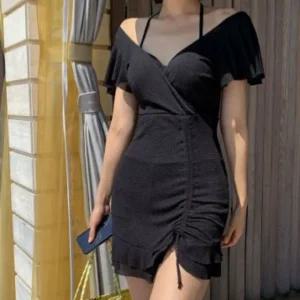 고품질 홀터넥셔링 원피스 체형커버 수영복 비치웨어 블랙 XL (WFFKWJT)