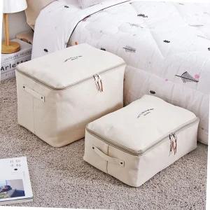 베이지 캔버스 옷장정리 리빙박스