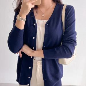 여성 금장 무지 브이넥 숏 니트 가디건 카디건 오피스룩