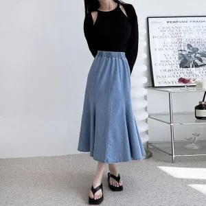 [하프클럽/]여자 머메이드 데님 청치마 밴딩 스커트 DJW-SKL-SKYI971-진청