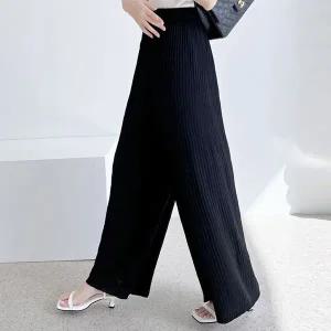 [하프클럽/]여자 플리츠 프릴 블랙 와이드 팬츠 DJW-PTS-SGSSP244-블랙