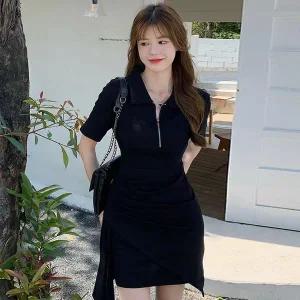 [하프클럽/]여자 카라 지퍼 랩 반팔 미니 원피스 JSW1-OPS-SP0000CCZ