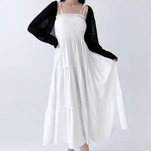 [하프클럽/]여자 튜브탑 끈나시 스모크 롱 원피스 DJW-OPS-SGSSDR100-블랙