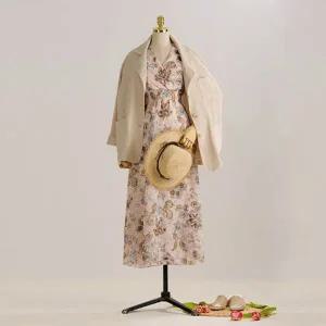 [하프클럽/]여자 꽃무늬 롱 랩 허리밴딩 원피스 LDW-OPS-SSIS496-아이보리