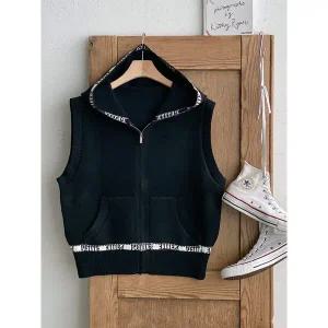 [하프클럽/샵앤]여성 레이어드 간절기 후드 집업 니트 조끼 DGB-WVS-4715-블랙