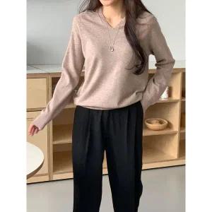 [하프클럽/샵앤]여성 홀가먼트 무지 긴팔 후드 니트 티셔츠 21DS-WKN-4887-차콜