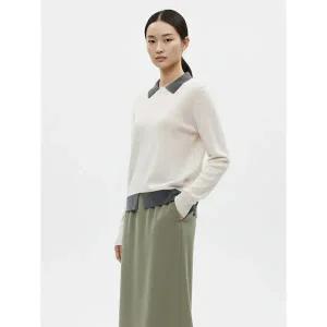 [하프클럽/샵앤]여성 배색 카라넥 레이어드 디자인 긴팔 니트 티셔츠 BOM-WKN-