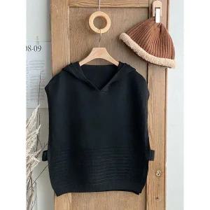 [하프클럽/샵앤]여성 홀판 루즈핏 후드 비조 니트 조끼 DGB-WVS-4935-블랙
