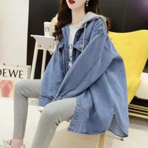고품질 간절기 입기좋은 루즈핏 데님점퍼 여자청자켓 (WFJKTDB)