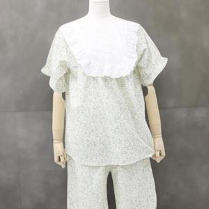 [옷자락]여성 아사면 수면복 레이스 목 프릴 반팔 반바지 잠옷