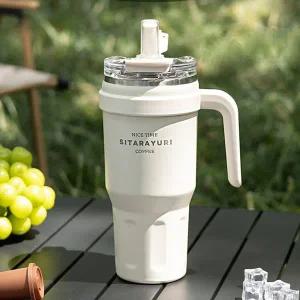 2WAY 대용량 텀블러 손잡이 빨대 스텐 텀블러 1.1L 보온보냉 휴대용