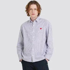 [커스텀어스]남자 미니하트로자수 스트라이프 긴팔셔츠 CXS25FWSH922 NAV