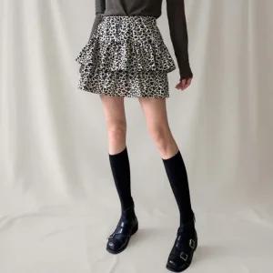 여성 레오파드 프릴 미니 스커트 캉캉 스타일