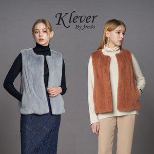 [진도 끌레베](의정부점)라운드넥 유색 밍크 휘메일 베스트(K3W2EV04_)