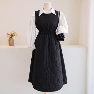 [잇수다] 노엘리 누빔 퀼팅 패딩 롱 원피스 (허리밴딩)