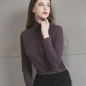 HKWW0HLS 애플라인드 여성 플러피 하이넥 기모 티셔츠