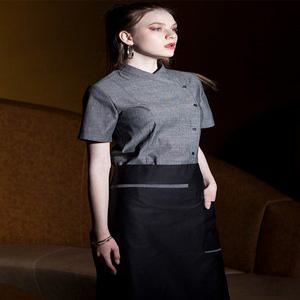 고급 헤드 요리사 코트 케이터링 요리 재킷 호텔 주방 유니폼 레스토랑 남성 및 여성 회색 셔츠 바 오버올