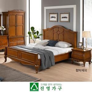 [진영가구] 바리안 엔틱 원목 퀸침대(매트리스 제외)