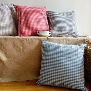 체크 사각 쇼파쿠션커버 45x45 봄 패브릭 면 쿠션커버45 레드 블루
