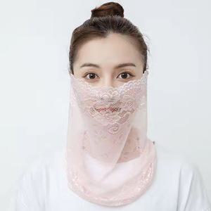 3964 레이스 자외선 차단 마스크 여성 귀걸이 멀티 안면 여름 얼굴가리개 통기성 오픈형 망사 쉬폰