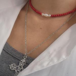 [오노마] ONM 핸드메이드 적색 산호석 천연석 목걸이