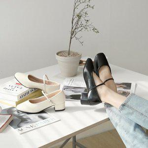 [비비오]천연소가죽 발편한 메리제인 여성 빅사이즈 미들힐 펌프스