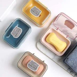 [에이치플러스몰]일체형 뚜껑 비누케이스 물빠짐 비누 홀더 비누통 여행용비누통