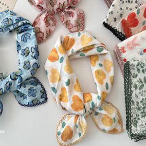 여자 예쁜 꽃무늬 면 사각 손수건 스카프 여름 가벼운 땀흡수 쁘띠 미니 선물 목도리