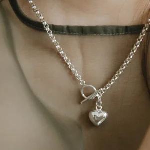 925실버 볼륨 하트 팬던트 토글목걸이 통통 하트은목걸이