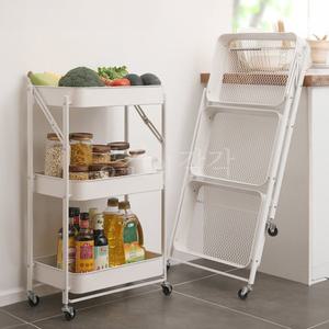 접이식 바퀴달린 미니 선반 폴딩 트롤리 이동식 철제 3단 카트 정리대 화이트 블랙