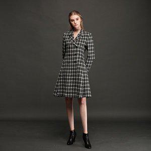 [RS9SEOUL]울 100% 더블 버튼 A라인 플리츠 미디 코트 모직 원피스