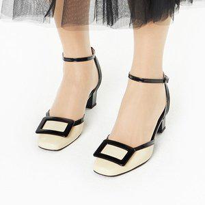 [지젤슈즈]투톤 배색 스퀘어 메리제인힐/[8730]