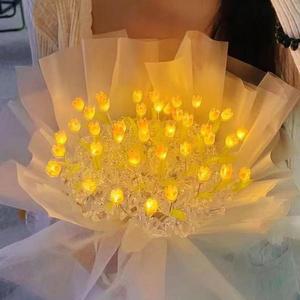 튤립 꽃다발 야간 조명 다이아몬드 페인팅 꽃 LED 램프 DIY 재료 패키지 수제 발렌타인 데이  선물 홈 장식