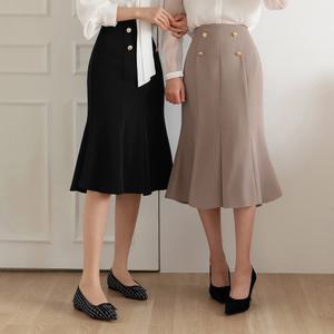 [시크라인] (~XXL까지) 브렌디크 더블버튼 슬릿 세미 머메이드 스커트 봄,가을 하객룩 오피스룩 격식룩 데이트룩