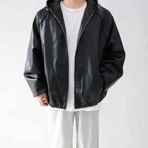 [엠클로]남자 오버핏 빅사이즈 봄 가을 겨울 레더 후드 라이더 가죽점퍼 자켓_P372079154