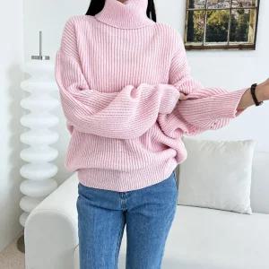 여자 빅사이즈 오버핏 목폴라 니트 DJW-KNA-SCAT1079-아이보리