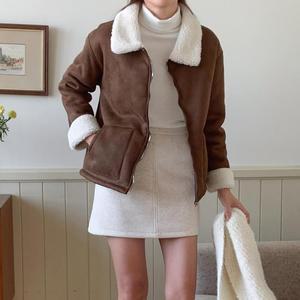 [M7] 여자 양털 세무 카라넥 무스탕 FW 슬림 자켓