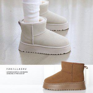 [바닐라슈] 베어스 퍼안감 통굽 숏 어그 털부츠(4cm)