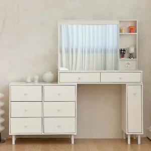 홈즈 블랑 3단 6칸 화이트 화장대 LED거울 HPN349