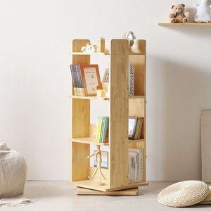 플랜데코 아키라 4단 고무나무원목 회전 책장