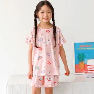 여름잠옷 여아 키즈 주니어 내의 해피바니 쿨냉감 반팔 세트