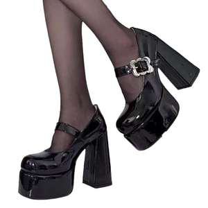 메리제인 슈즈 여자 구두 발편한 힐 스트랩 미들힐 키높이 펌프스 통굽 킬힐 가보시힐