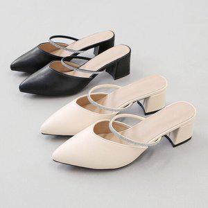 큐빅 스트랩 여성 미들힐 뮬 블로퍼 구두 (5cm) 리벨리