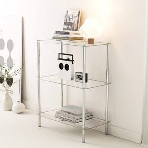 KM-S6003 스텐 미드센츄리 모듈 유리 선반 3단 진열장 코너 인테리어 수납 장식장