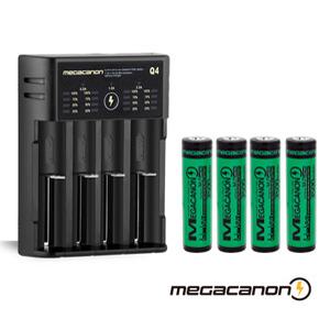 메가캐논 Q4 1개 + 18650 MJ1 3500mAh 4개 세트상품 MEGACANON 3500 대용량 KC