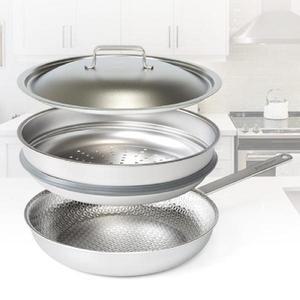 [키친아트] 무연마제 프리미오 인덕션 통5중 스텐316 후라이팬 28cm 찜기 세트