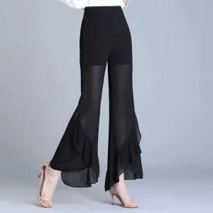 시스루 부츠컷 바지 댄스복 프릴 레이스팬츠 여성복 라인댄스 중년여성 모임룩